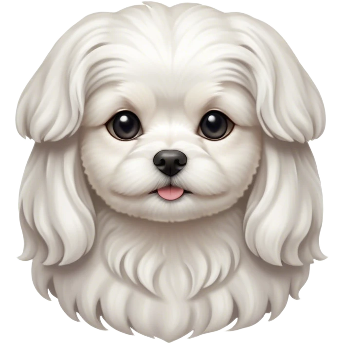 Cinematic Noble Wavy-Haired Maltese dog Portrait Emoji, Poised and regal, with a delicate, compact build and a pristine, wavy-haired white coat that cascades in gentle curls, deep-set soulful dark eyes, Simplified yet sharp and sophisticated features, highly detailed, glowing with a soft, dignified glow, high shine, intelligent and gentle, stylized with an air of refinement, focused and attentive, soft glowing outline, capturing the essence of a watchful and graceful companion, so majestic it feels as though it could prance out of the screen with effortless authority! emoji
