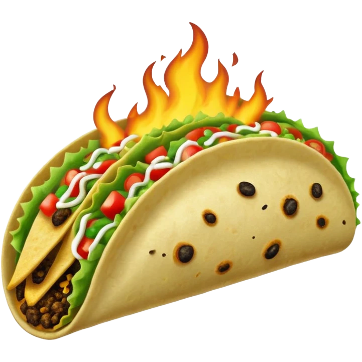 A green filled taco burning at one end emoji