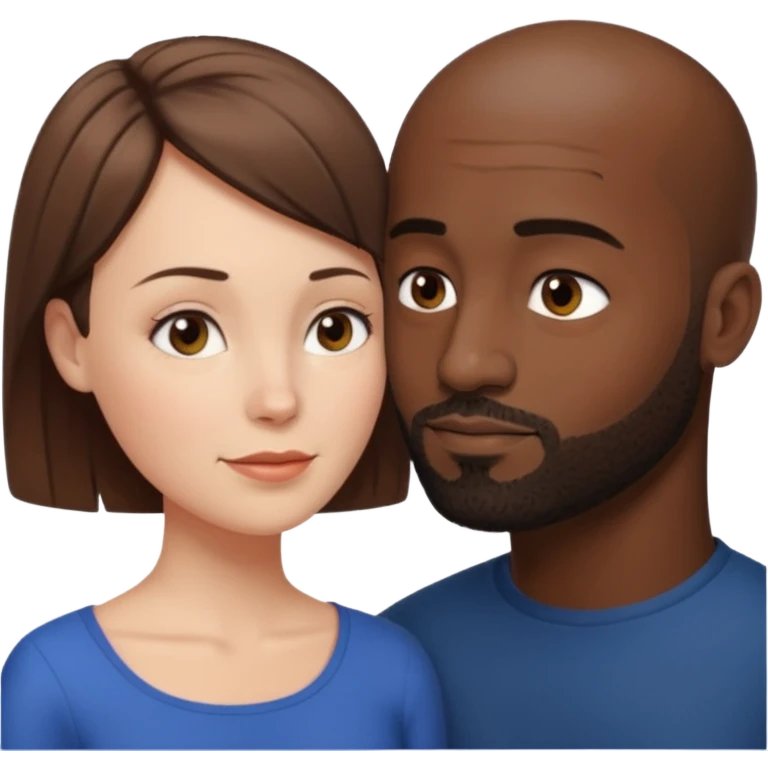 a white woman with short brown hair and a black man with no hair and a beard are looking at each other lovely emoji