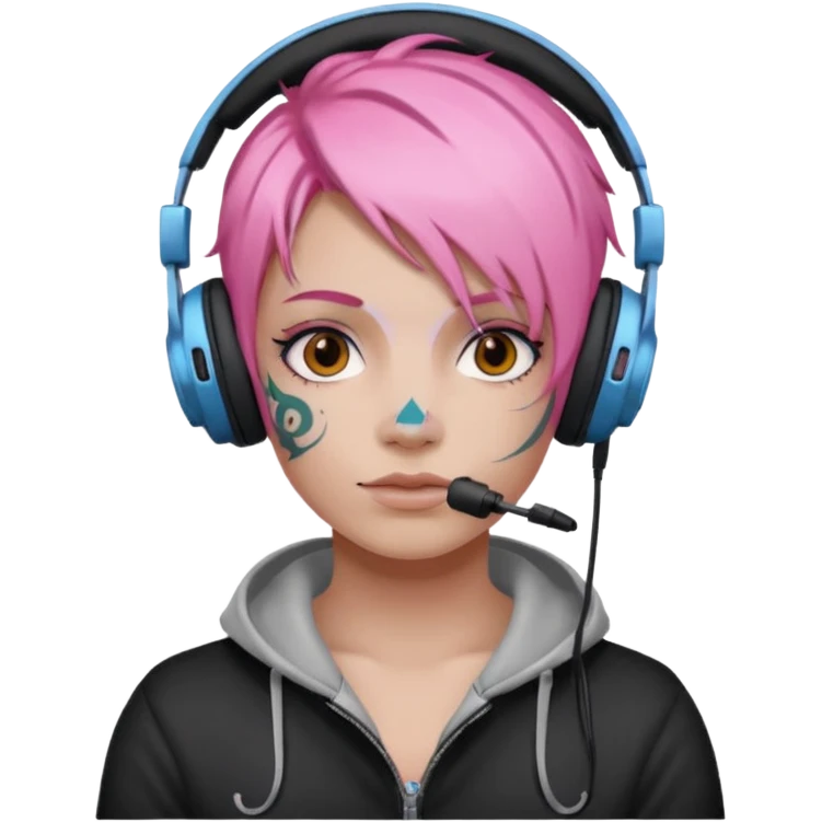 headphone and tattoes on face and pink haired emoji