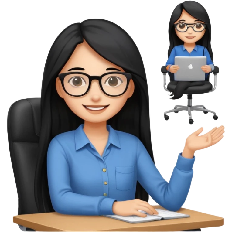 girl that is moving in their chair of work but its not disable just lazy with black long hair and skin a bit latin  emoji
