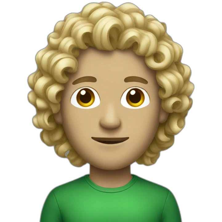 A man wearing a green wooden mask with medium length blonde curly hair emoji