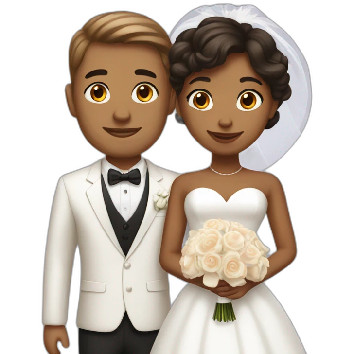 brown girl with short hair and handsome white boy getting married  emoji