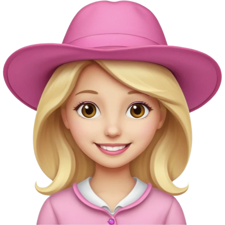 blonde girl wearing big pink hat emoji