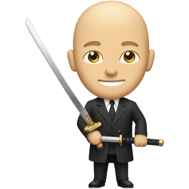 Bald man in suit with samurai sword emoji
