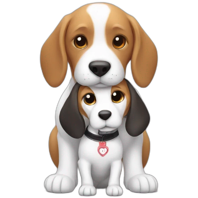 White rabbit with Black sports hugging an adult beagle emoji