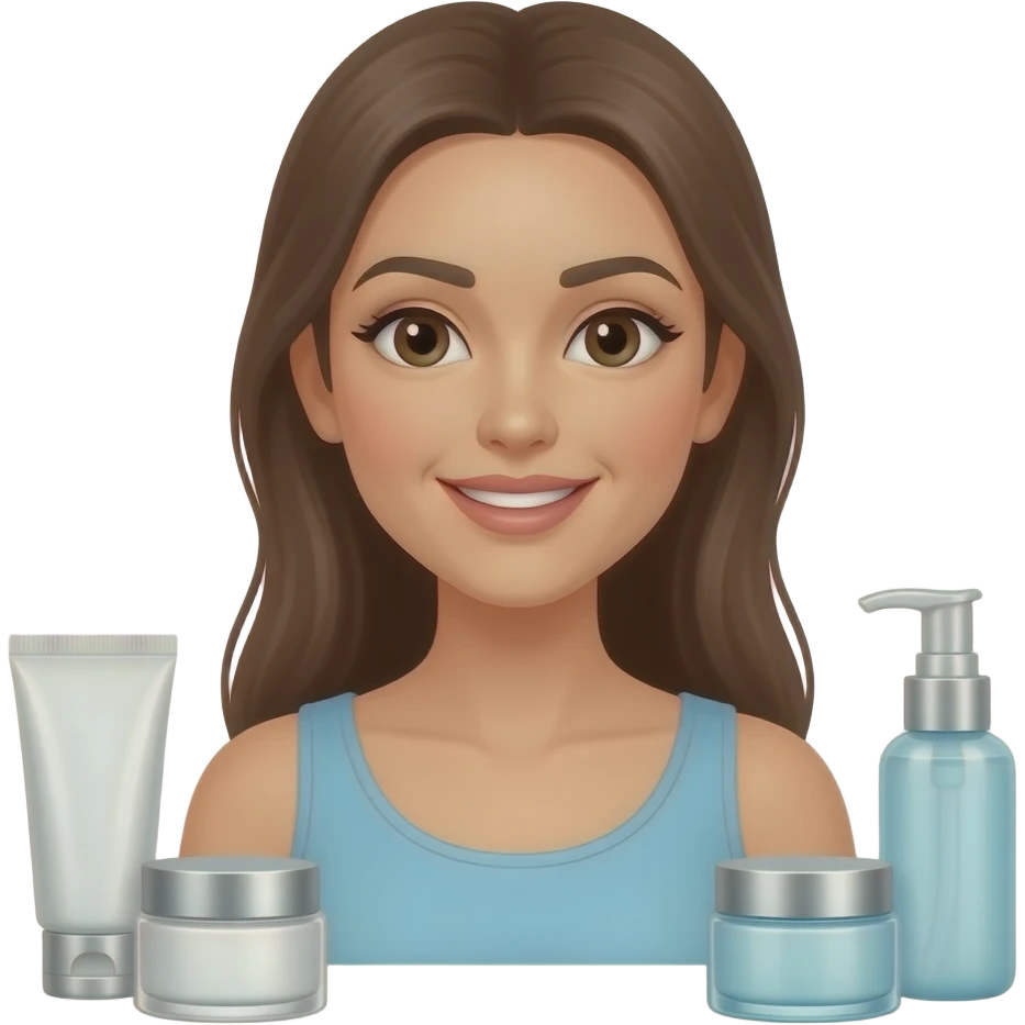 skincare information overload woman with 4 products emoji