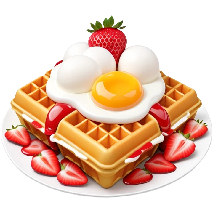 3D rendered Hong Kong egg waffle folded with strawberries and cream, vibrant red and white colors, hyper-realistic bubbled texture, glossy finish, detailed bubble surfaces, fun presentation, soft lighting emoji