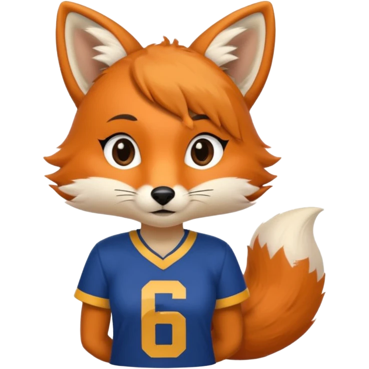 A cute girl fox with a bushy tail wearing a LA Rams shirt - with the number 69 on it emoji