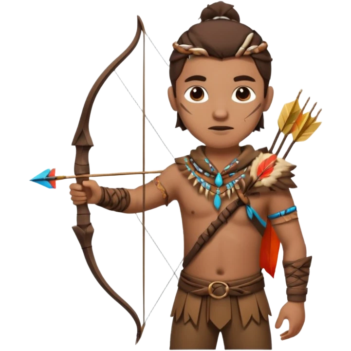 The classic hunter image with a bow and arrow on his back, dressed in brown with some animal made decorations emoji