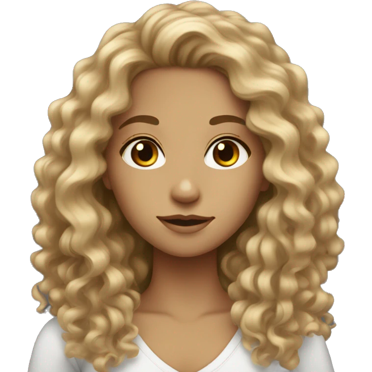Dark Blonde long curly hair girl with tan skin and dark brown eyes emoji