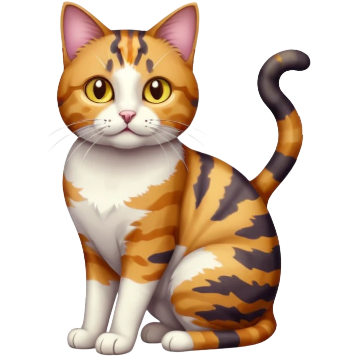 full body colourful light patched calico tabby cat with hazel eyes playing emoji