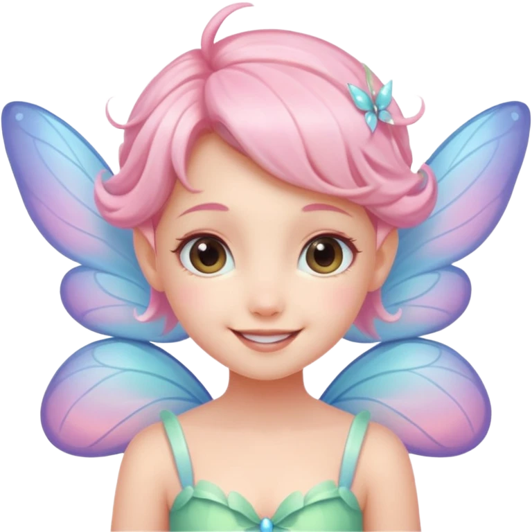 A tiny pastel fairy with glowing wings and a sweet smile
 emoji