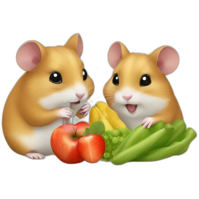two hamsters eating fruits and vegetables  emoji