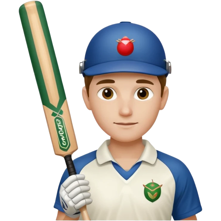 Cricketer in full white kit with bat and ball emoji