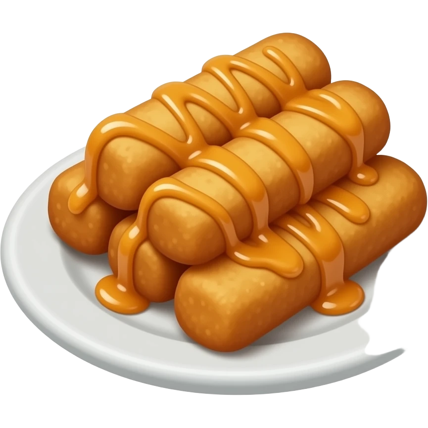 banana fritter sticks with caramel sauce on plate emoji