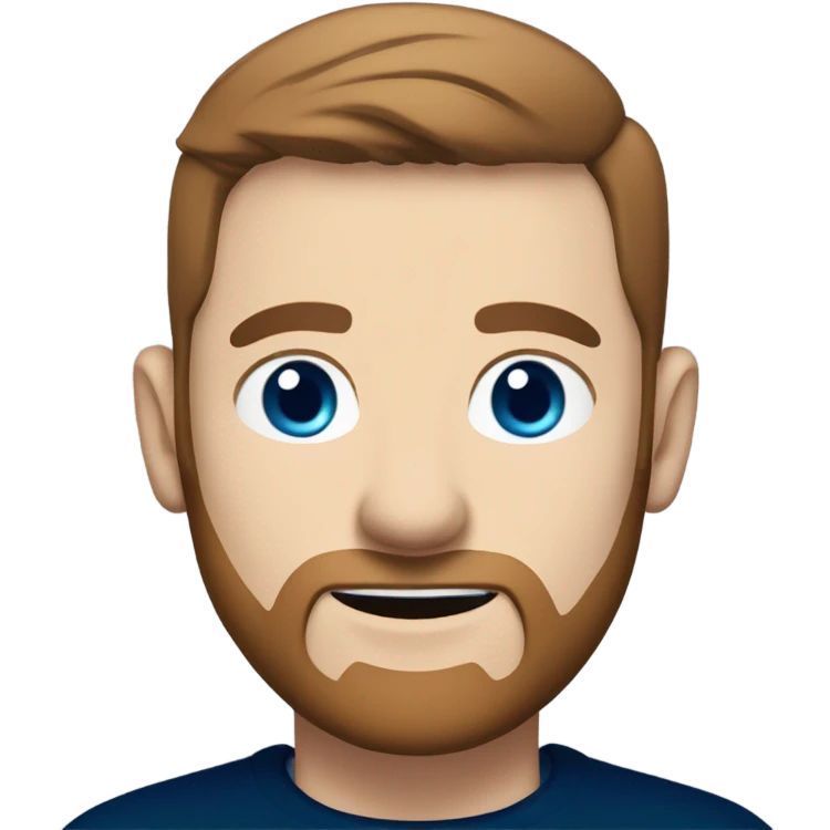 irish man blue eyes, brown short receding hair and short beard, wearing a smart navy blue jumper. emoji
