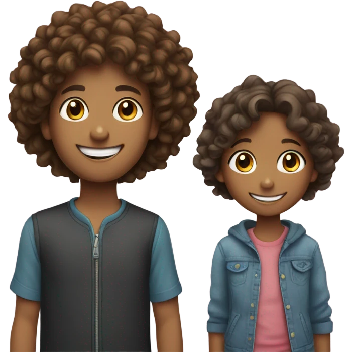 Smiling girl and boy indoors curly hair  emoji
