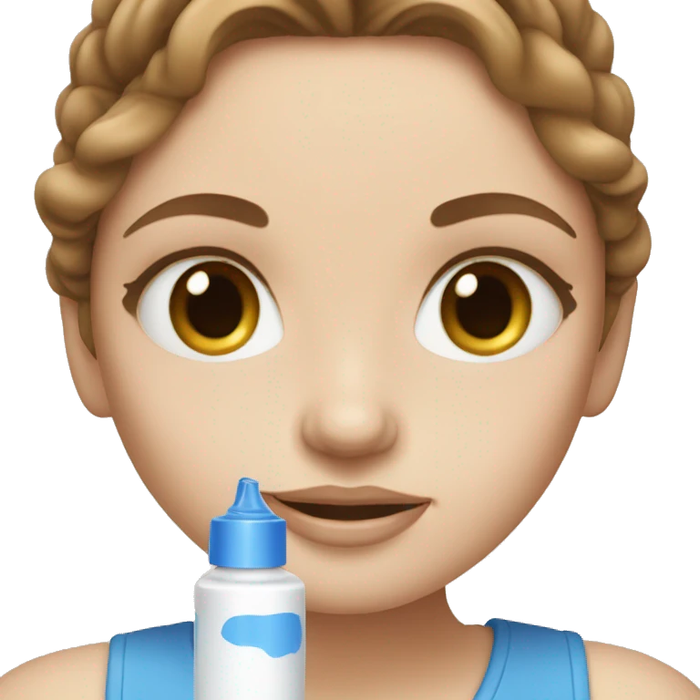 white girl with brown hair and blue eyes applying cream on face emoji