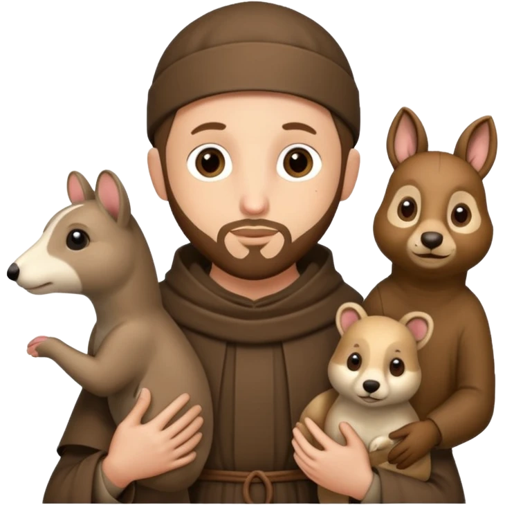 Saint Francis of Assisi cartoon modern type with animal to be used as an AI crfreation in HeyGen.com, please create a winter background emoji