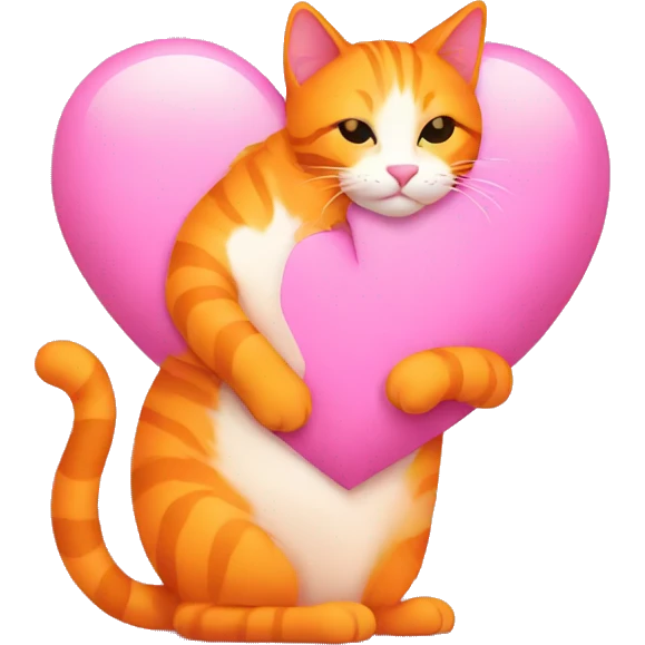 Orange cat hug pink heart emoji