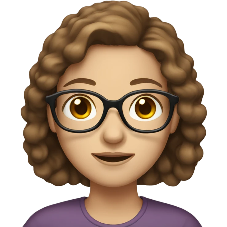 A lady with long brown hair white skin brown eyes with glasses emoji