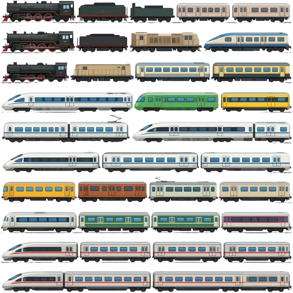 100 trains of many types emoji