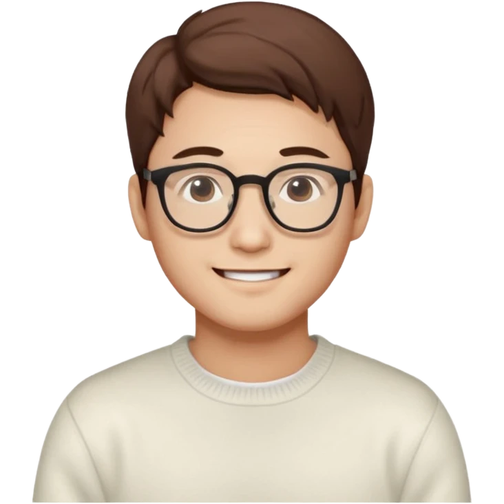 Korean 31-year-old male marketer / White sweater / Glasses / White face / Smiling expression / Brown hair emoji