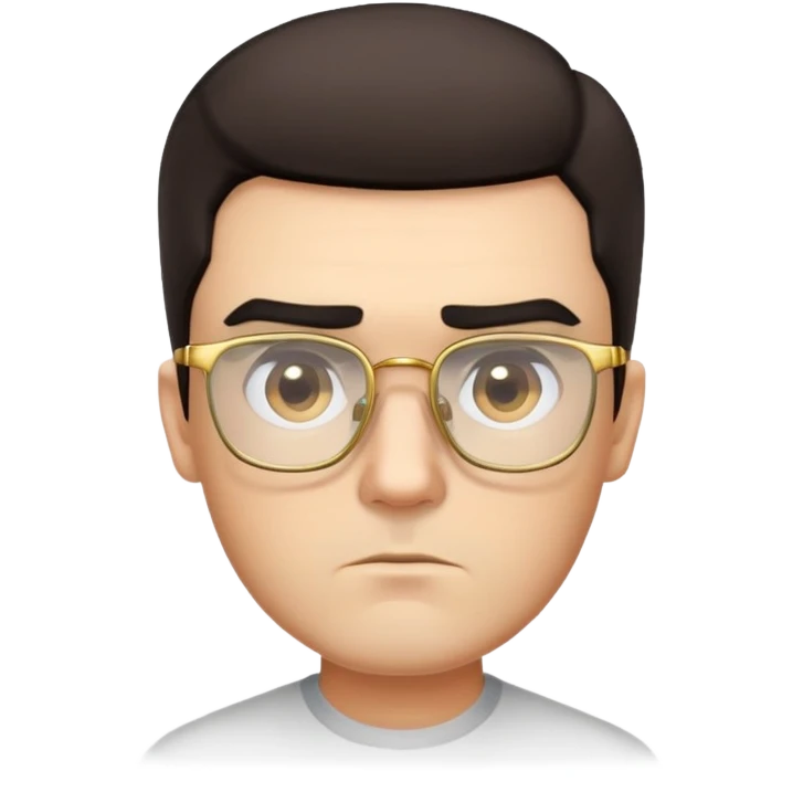 Square-faced man with thick eyebrows, short dark hair with faded sides, slight scruff, serious expression, large square gold-rimmed glasses emoji