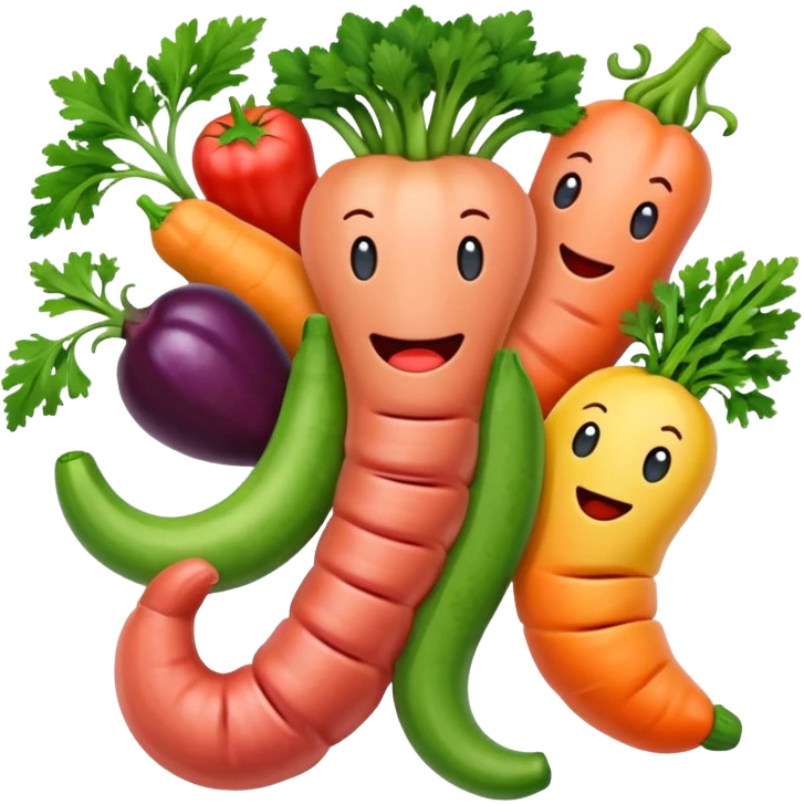 stylized intestines with fruit and vegetables, emoji style emoji