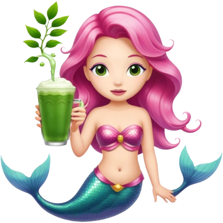 Pink mermaid drinking matcha  emoji