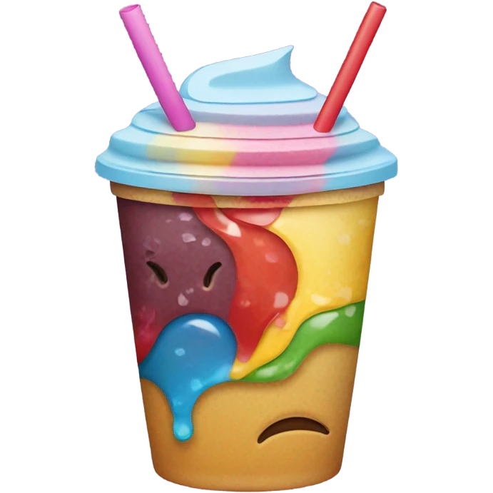 Cup with lid and straw, colorful layers, with ice emoji