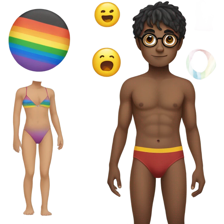 Harry potter with rainbow skin and wearing a swimsuit emoji