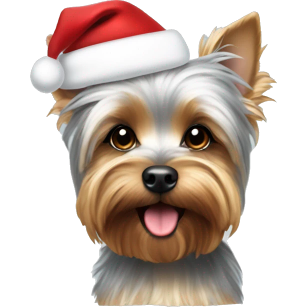 Gold merle yorkie wearing a santa hat  emoji