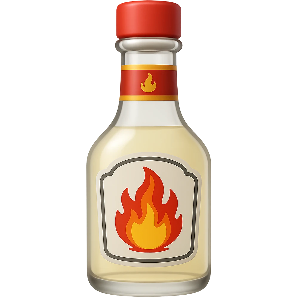 Make the fireball barbecue hot sauce bottle a clear glass bottle in the style of emoji (apple style emojis). Remove the background. emoji