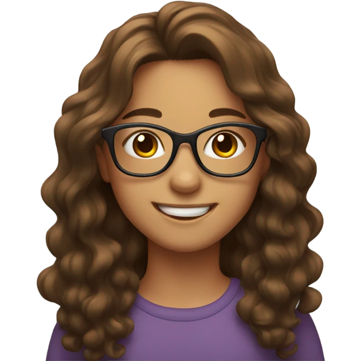 smiling girl with long brown wavy hair and glasses emoji