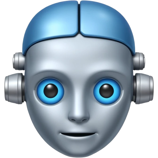 A simple emoji of a friendly robot head with a visible human brain on top, symbolizing learning AI, emoji style emoji