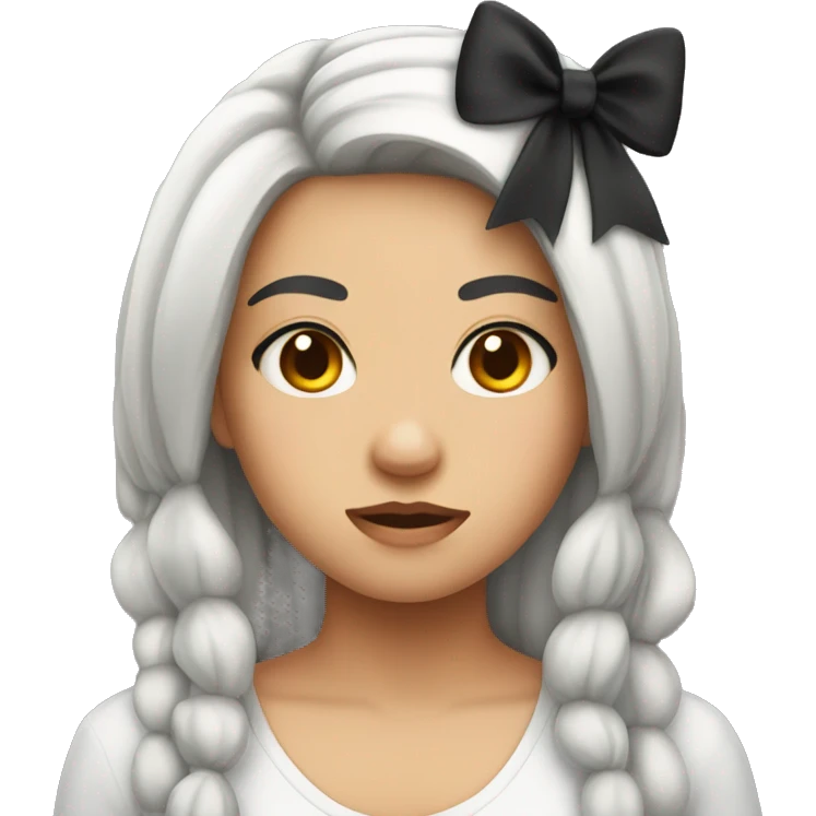 Girl with Black Hair that Looks mad with a bow in her hair emoji