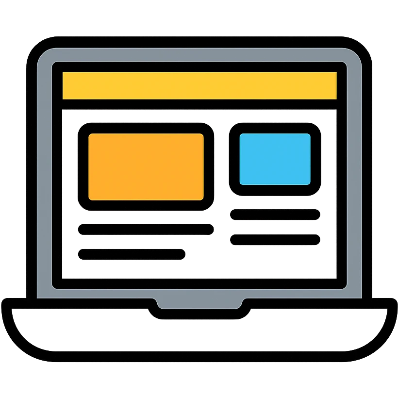 a laptop with a colorful website open on its screen, minimal style, icon style emoji