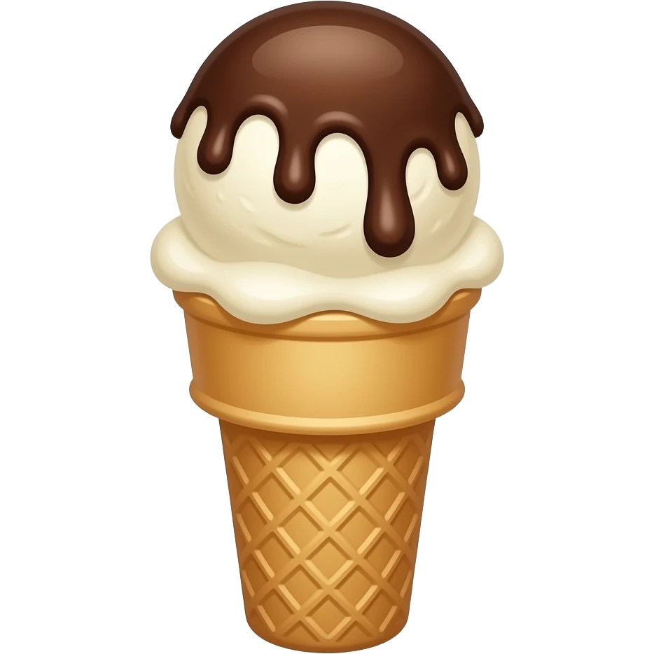 Double dip ice cream cone. One cone two scoops. Dipped with chocolate emoji