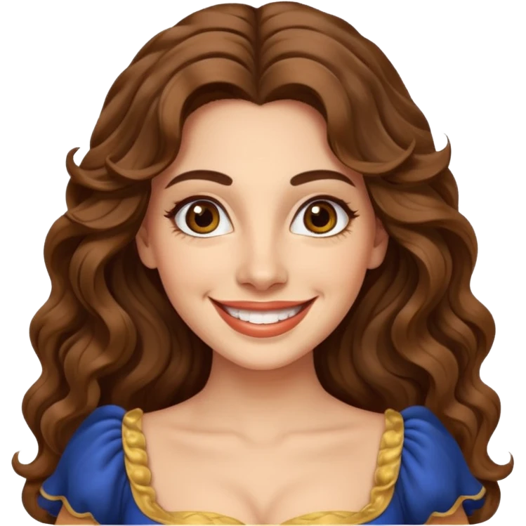 30 yr old italian woman, long brown wavy hair, big brown eyes, huge smile, fancy dress, no bangs,  emoji