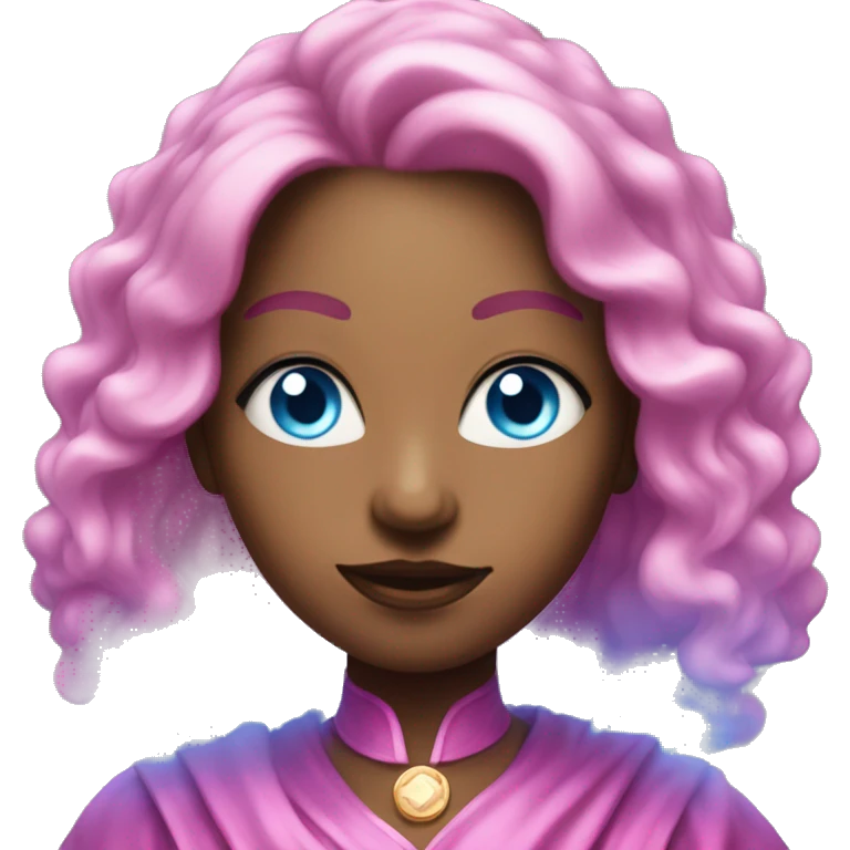 magical diva with pink andromedan skin long hair and blue eyes glowing third eye emoji