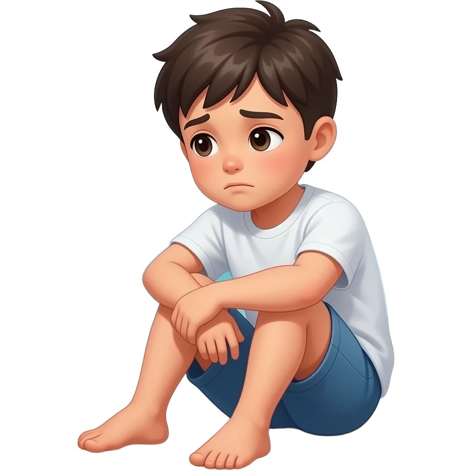 Sad boy alone sit a beach emoji