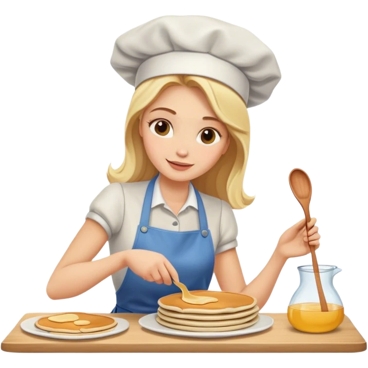 Crea una mujer rubia haciendo pancakes emoji