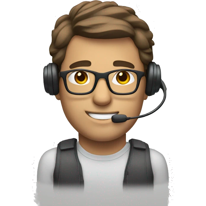 man with brown hair, glasses and a headset o emoji
