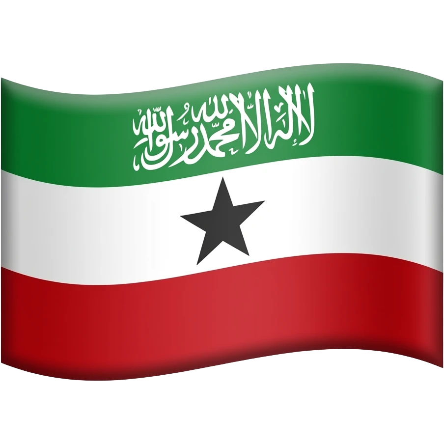 An emoji of a waving flag with two horizontal stripes of colors green, white and red. The green stripe contains a white shahada. The white stripe contains a black star. emoji