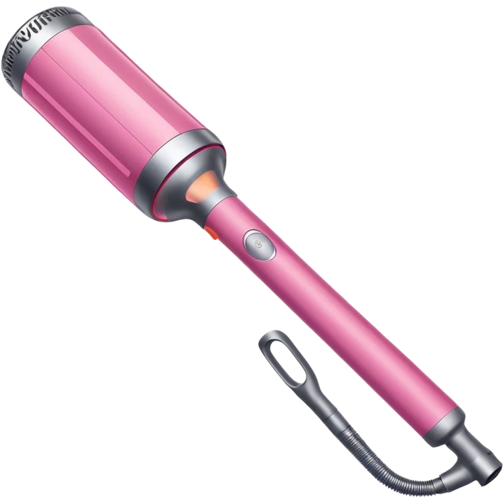 Pink Dyson Airwrap styling wand, long cylindrical barrel with rounded curling attachment, glossy pink body, silver accents, realistic emoji