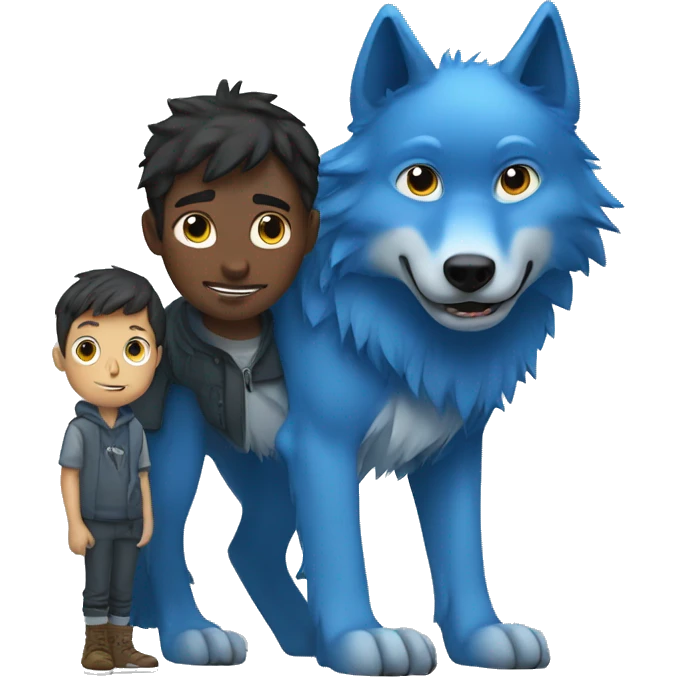 Blue wolf with a boy emoji