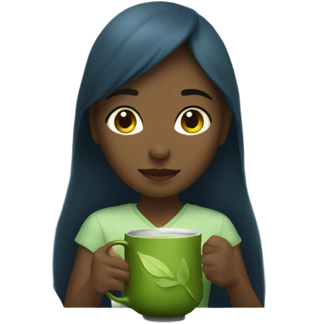 a girl having a matcha tea in the forest emoji