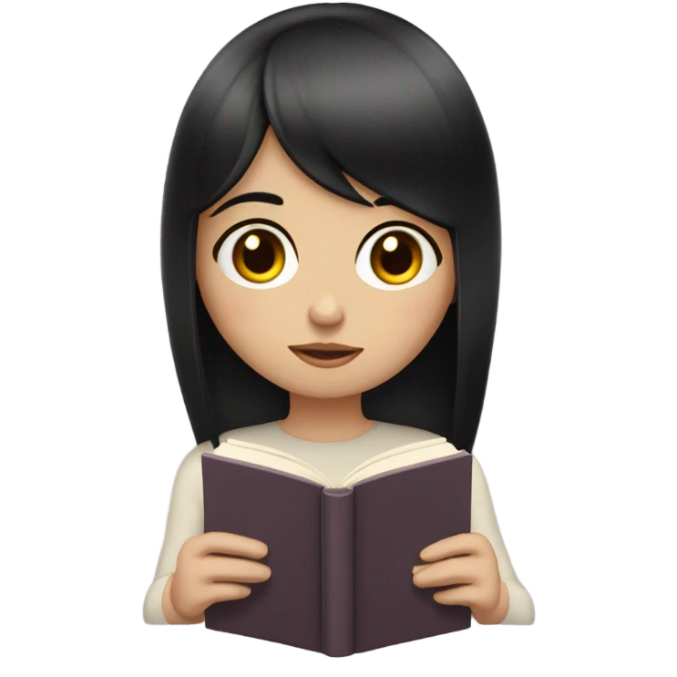 Pale girl with black hair and bangs reading  emoji